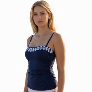La Blanca Bandeau Convertible Strap Tankini Swim Top Ruched Indigo Sz 4 NWT